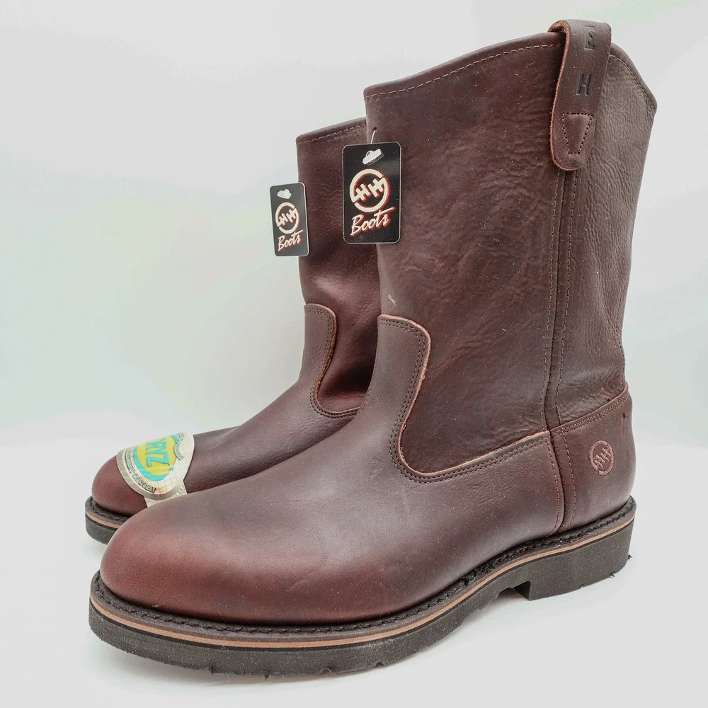 Vintage Double-H Boots Mens 13 D Brown Leather AG7 Ranchwell EH Boots 3730 NWB